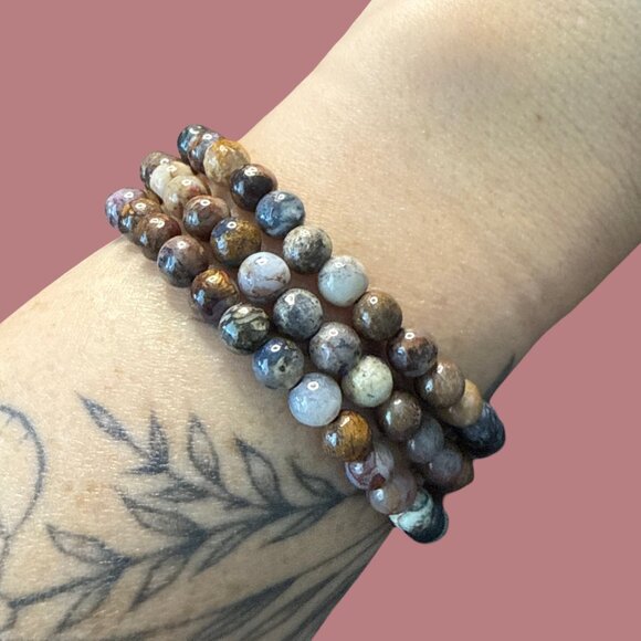 Bracelet Necklace small beaded gemstone agate Picasso Jasper 6MM gem jewelry NEW - Picture 7 of 9